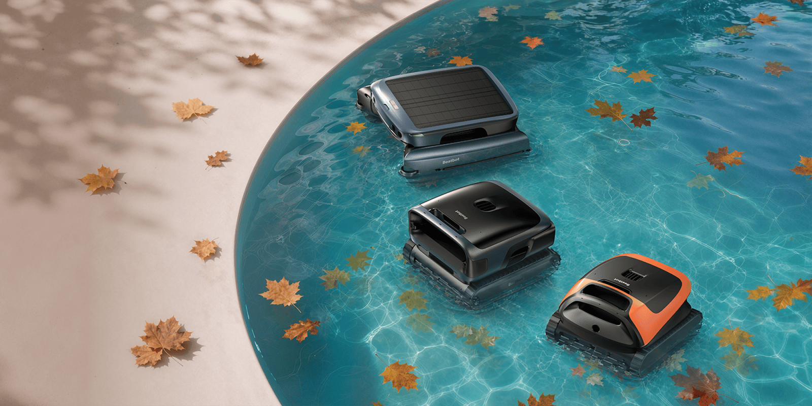 A group of robots floating in a pool