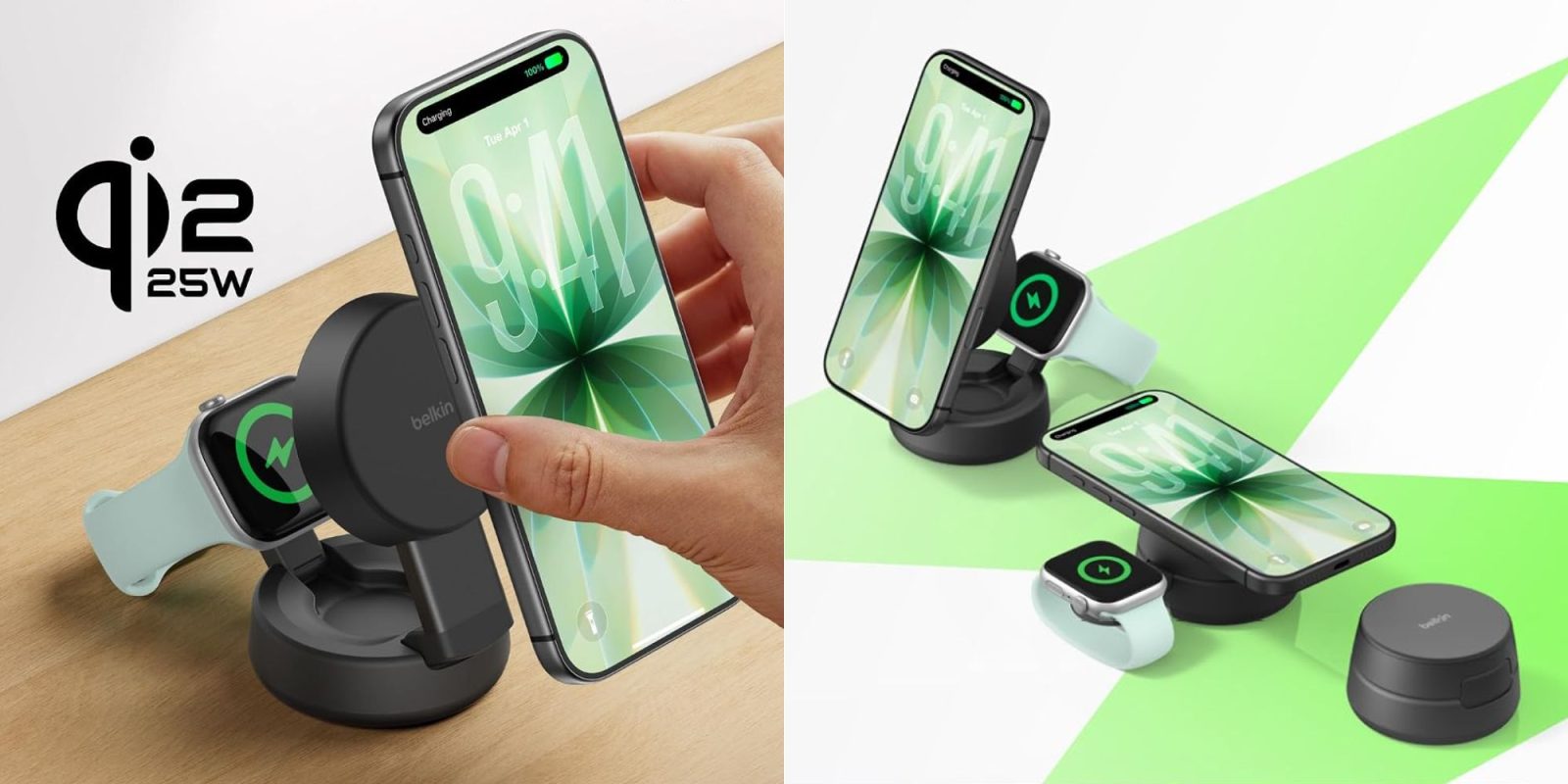 A hand holding a phone and a charger