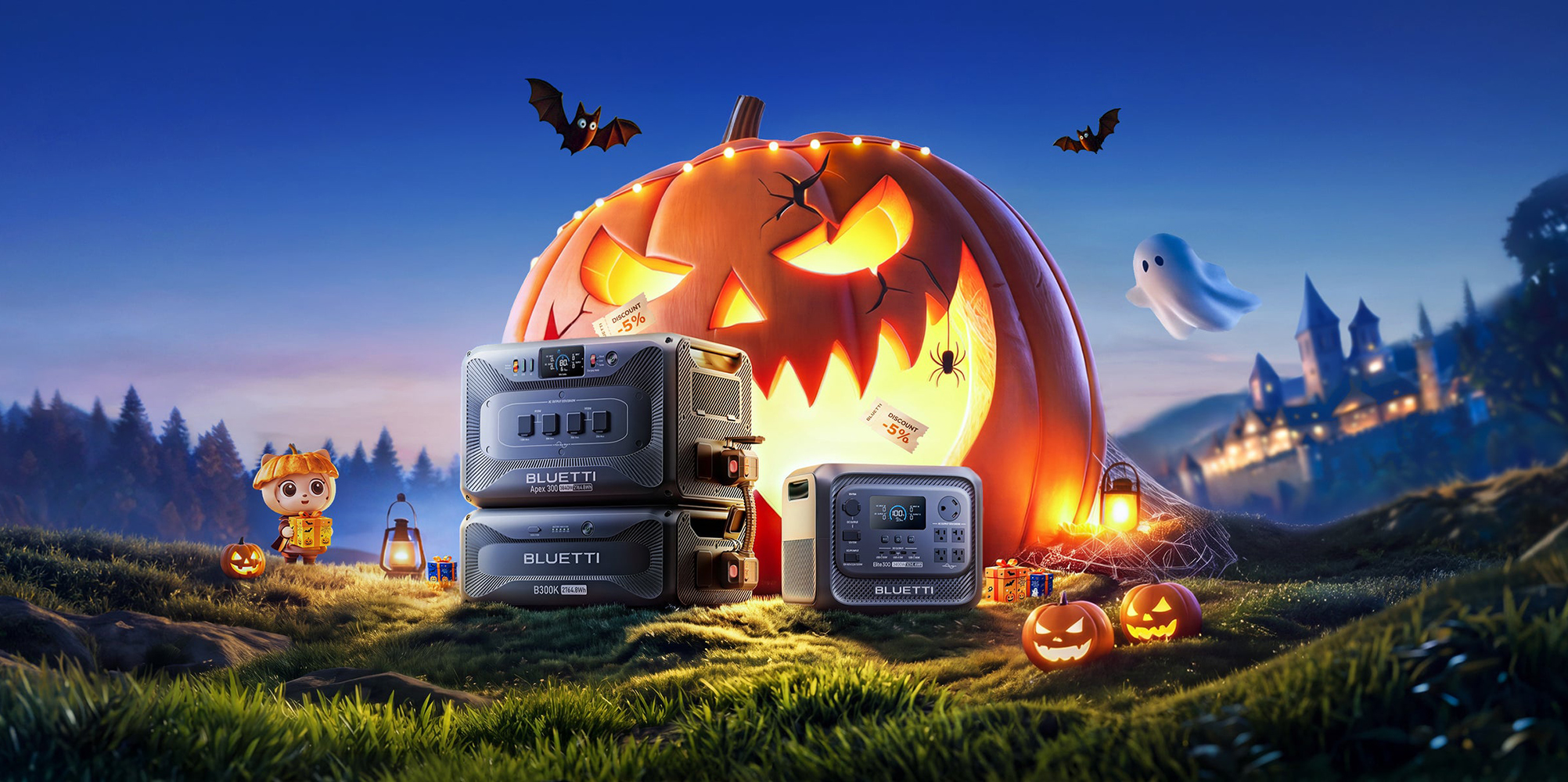 A jack-o-lantern with a couple of speakers