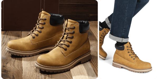 A pair of brown and black boots