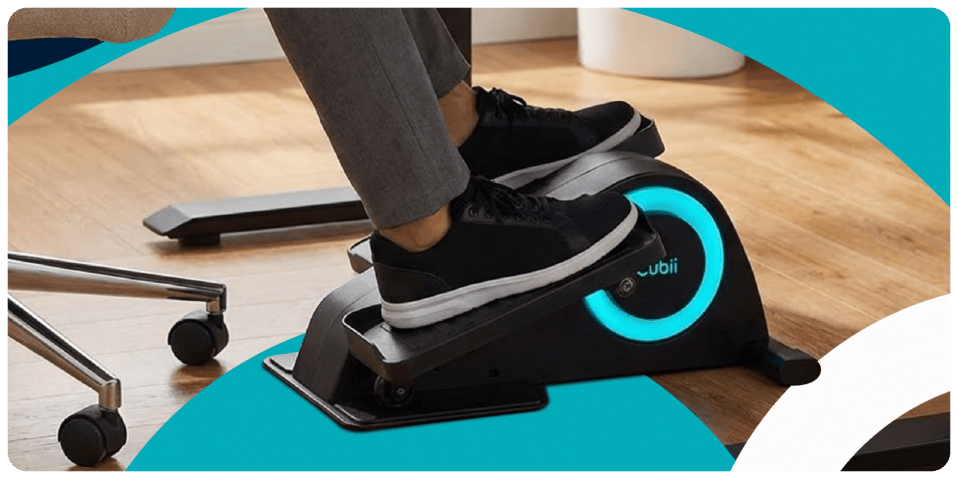 A person's feet on a step machine