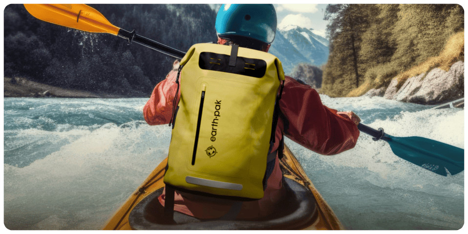 A person in a kayak with a backpack