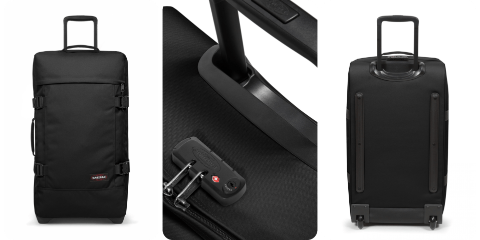 A close-up of a black suitcase