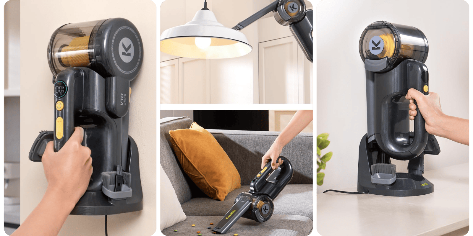 A vacuum cleaner on a couch