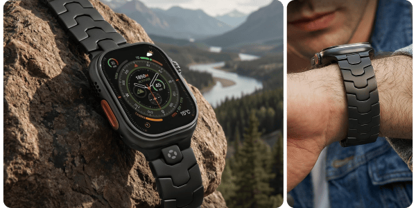 A smart watch on a rock