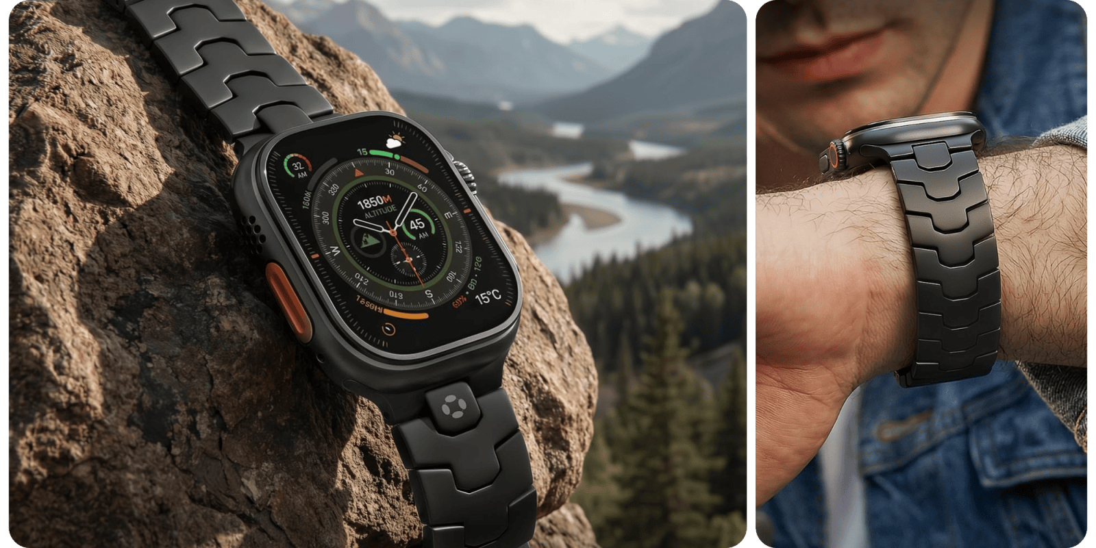 A smart watch on a rock