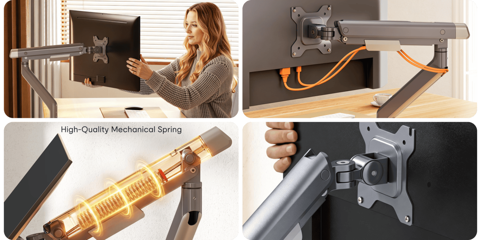 A collage of a woman using a computer