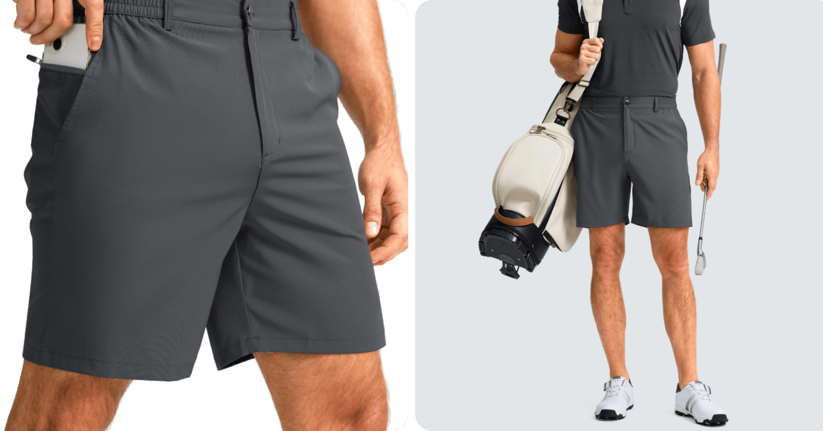These golf shorts have a dedicated smartphone pocket and are only right now These golf shorts have a dedicated smartphone pocket and are only right now