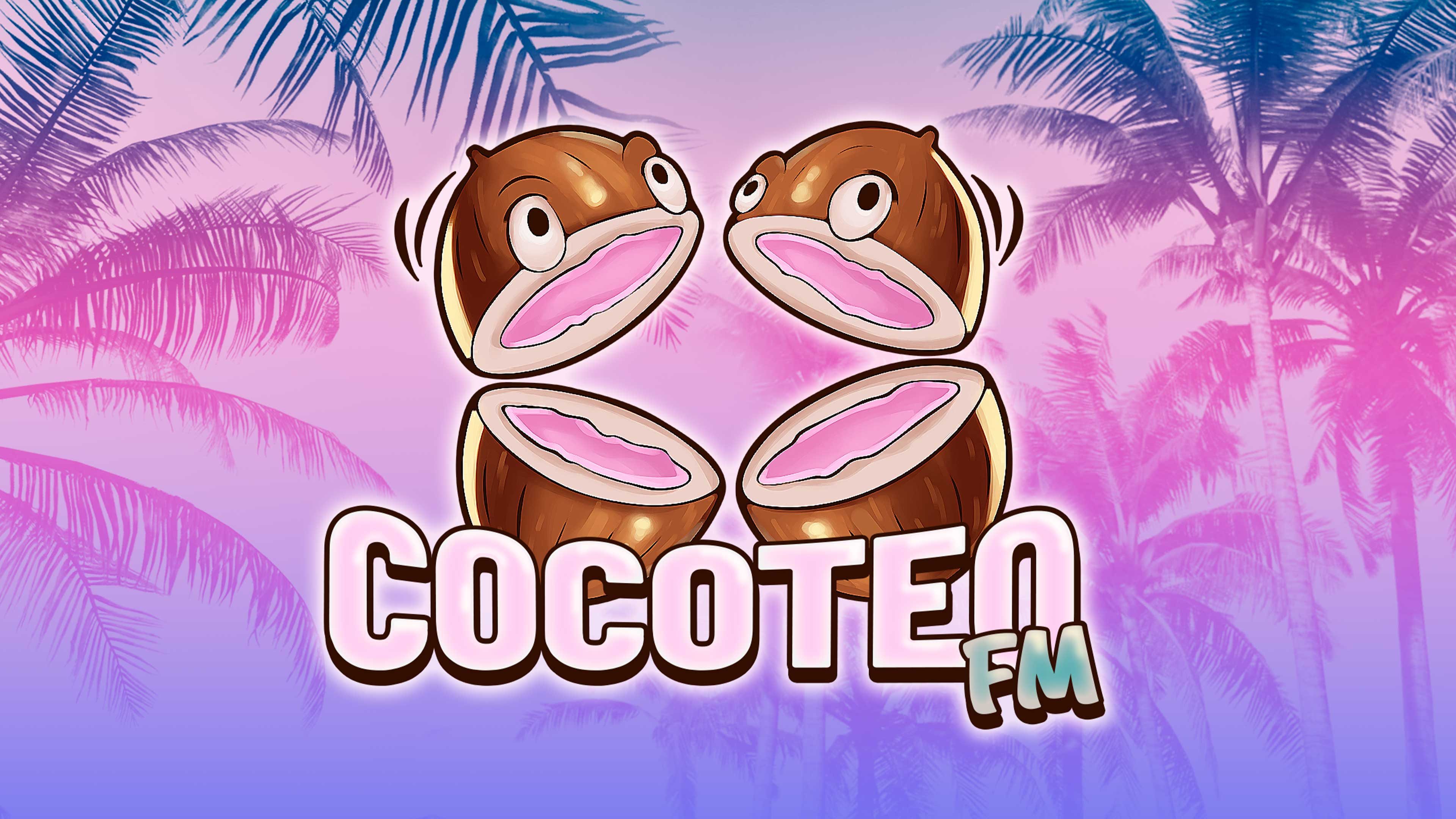 A cartoon of coconuts with pink cheeks