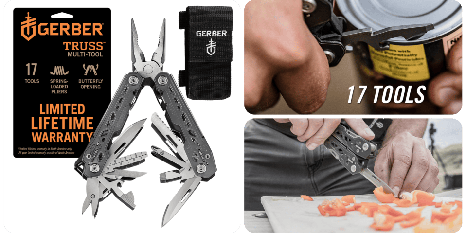 A collage of a multi tool