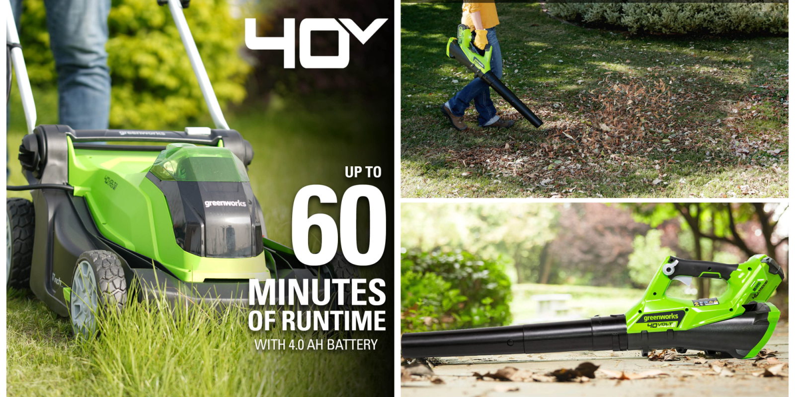 A collage of a lawn mower