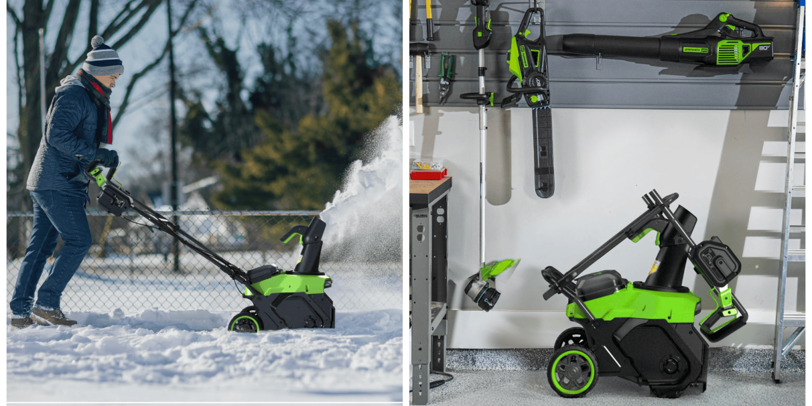 A collage of snow removal equipment