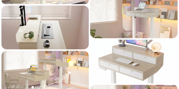 A collage of a desk