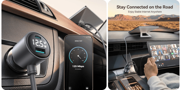 A phone charging in a car