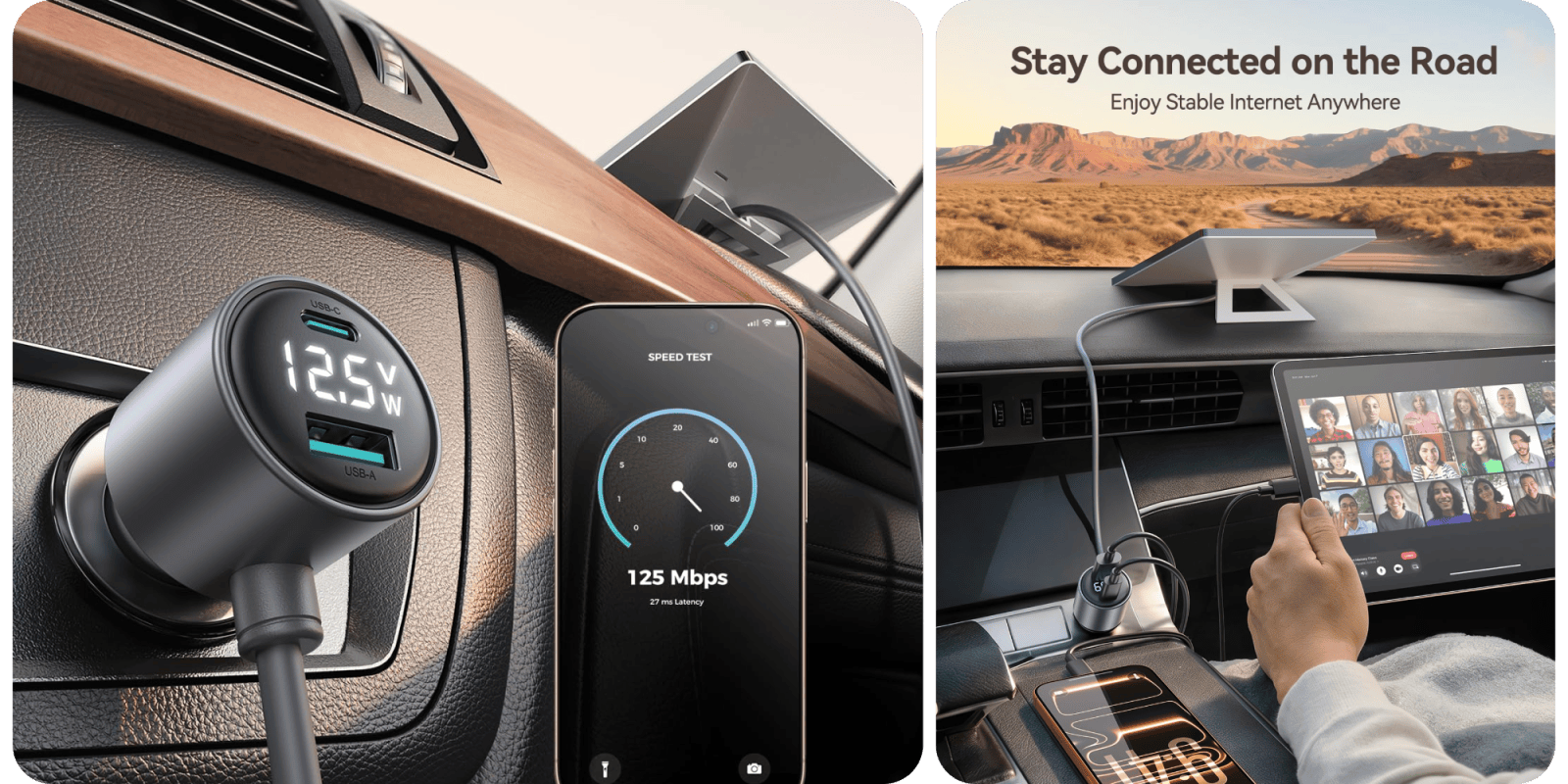 A phone charging in a car
