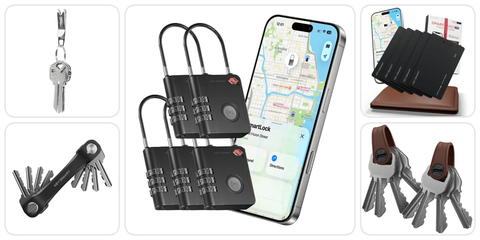 A group of locks next to a cell phone