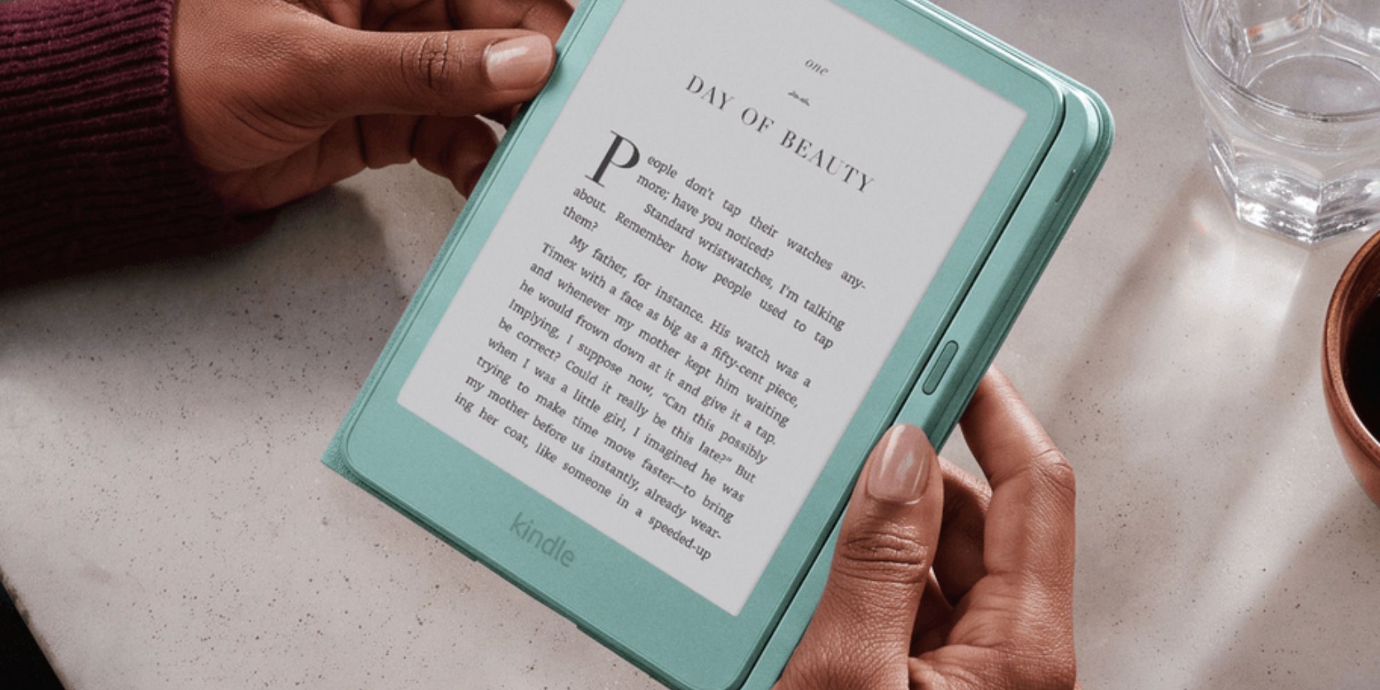 Image showing a person using a Kindle with the Page-Turn accessory.