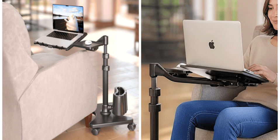 A laptop on a stand