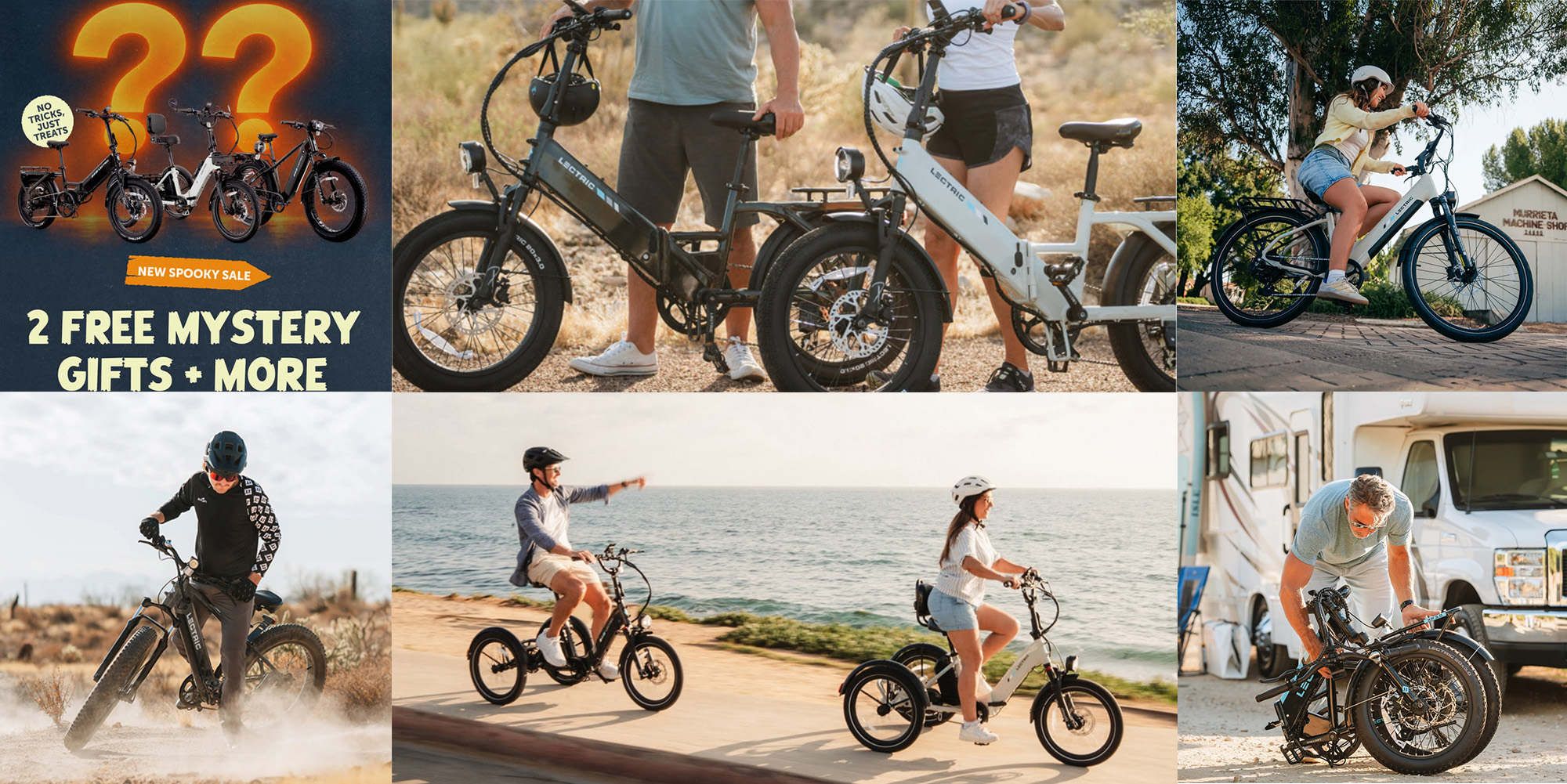 A collage of people riding bicycles