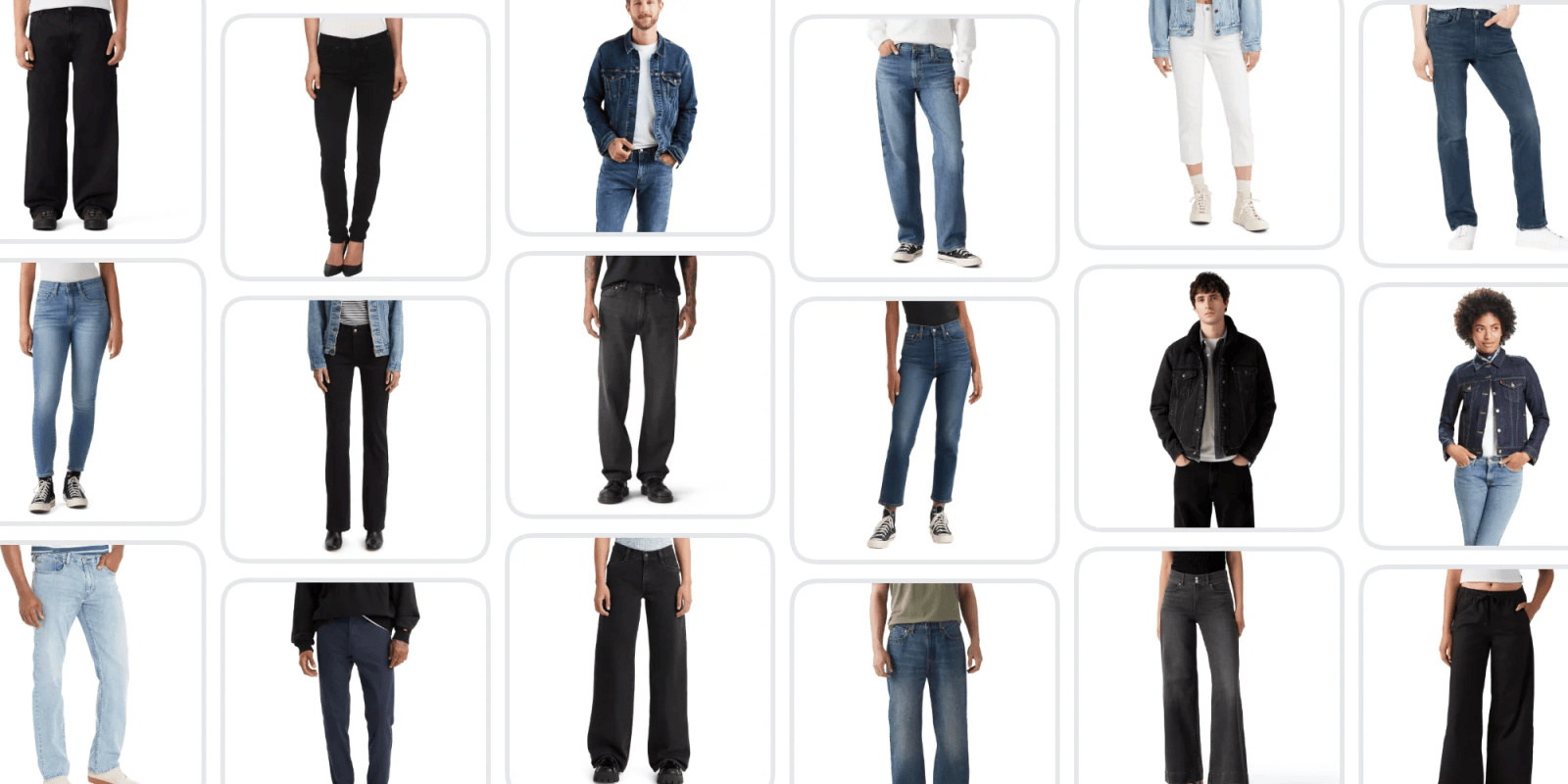 A collage of different jeans