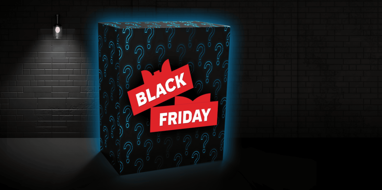 A black box with blue and white text