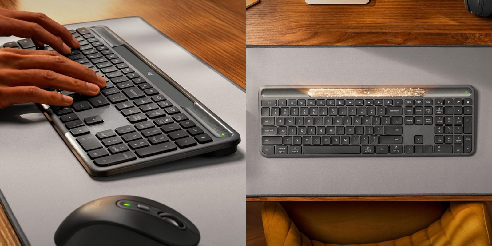 A computer keyboard and mouse on a desk