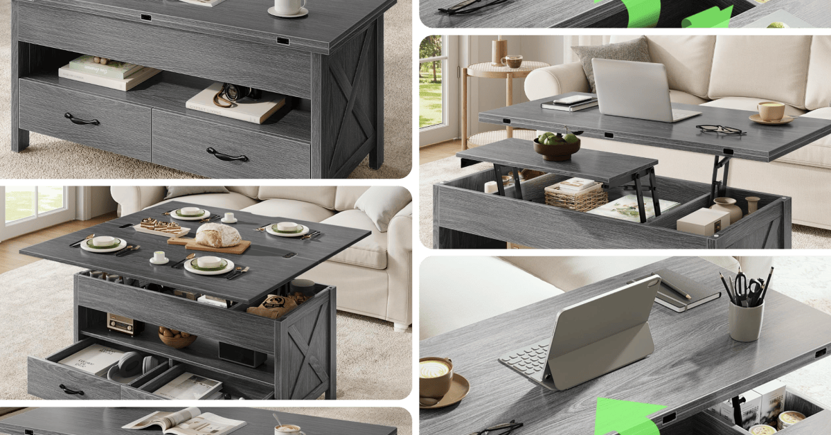 Work from the living room with this spacious lift-top coffee table while it’s 6 shipped Work from the living room with this spacious lift-top coffee table while it’s 6 shipped