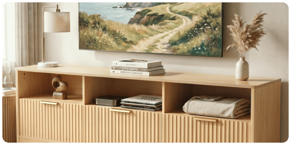 A shelf with books and a painting on the wall