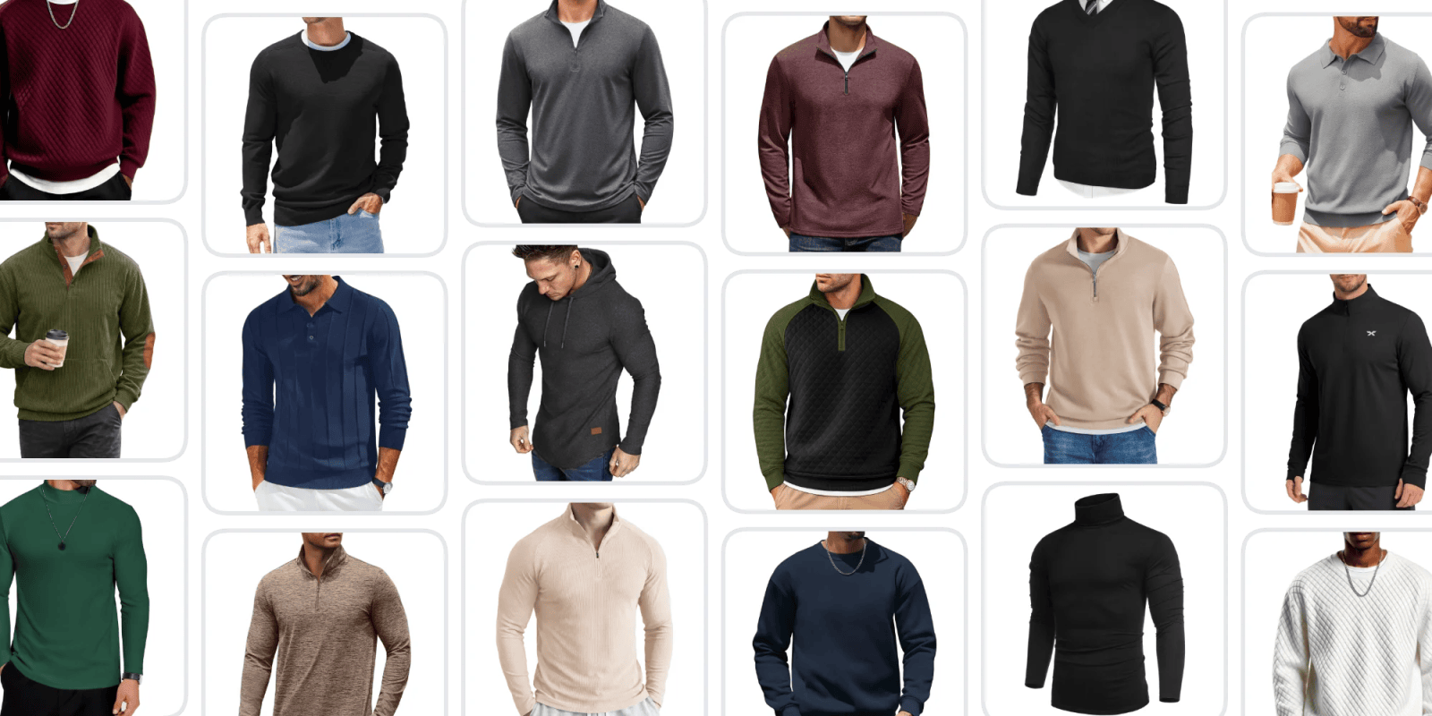 A collage of men's sweaters