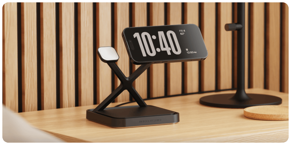 A phone on a stand