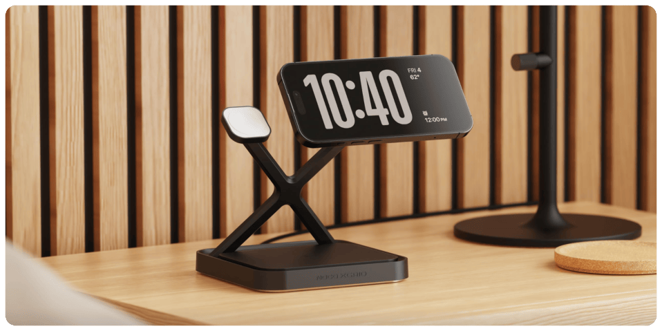 A phone on a stand