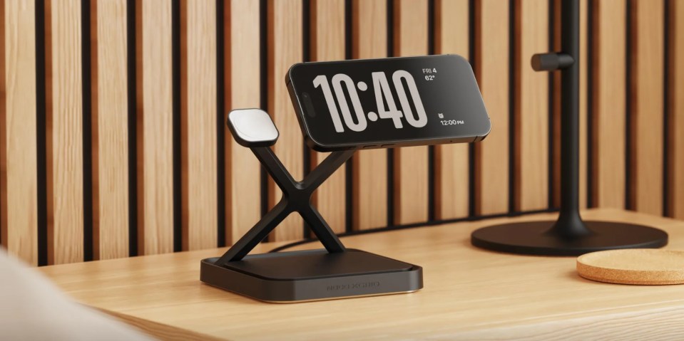A phone on a stand