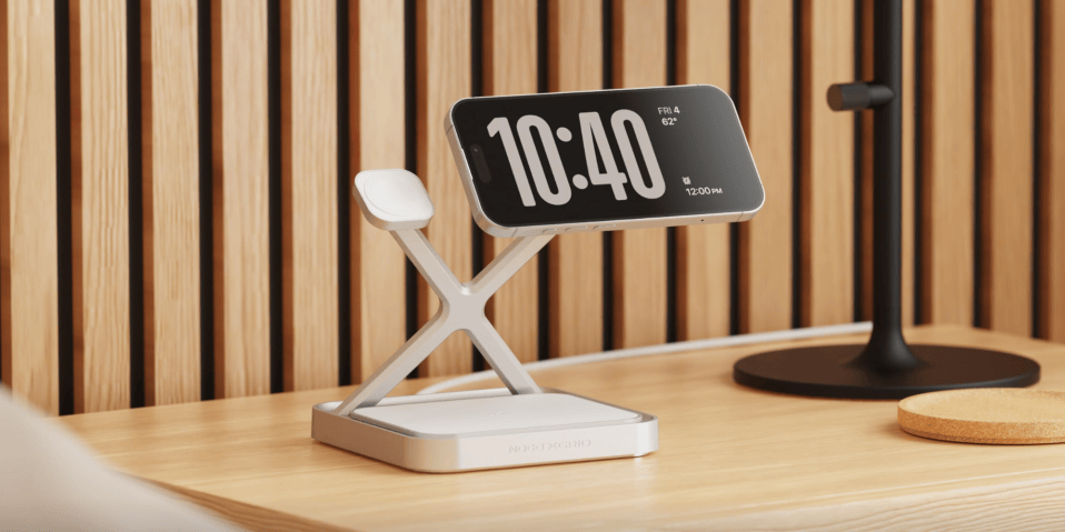 A phone on a stand
