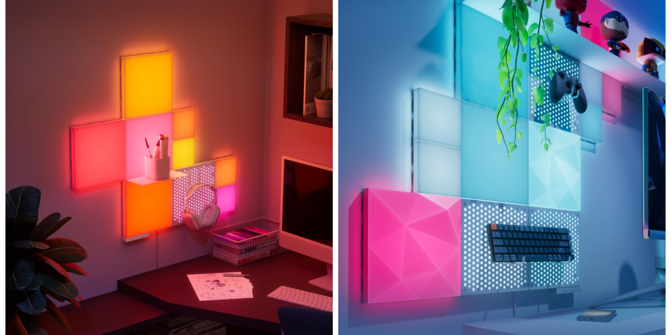 A collage of different colored lights