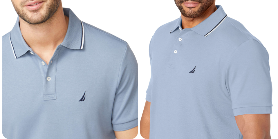 A man wearing a blue polo shirt