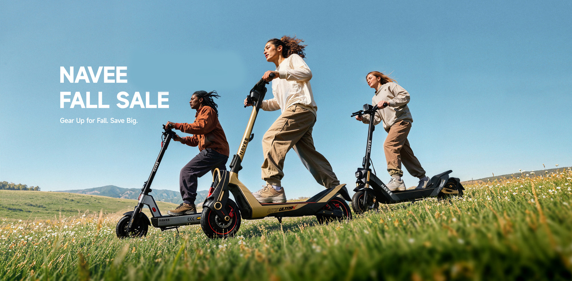 A group of people riding scooters