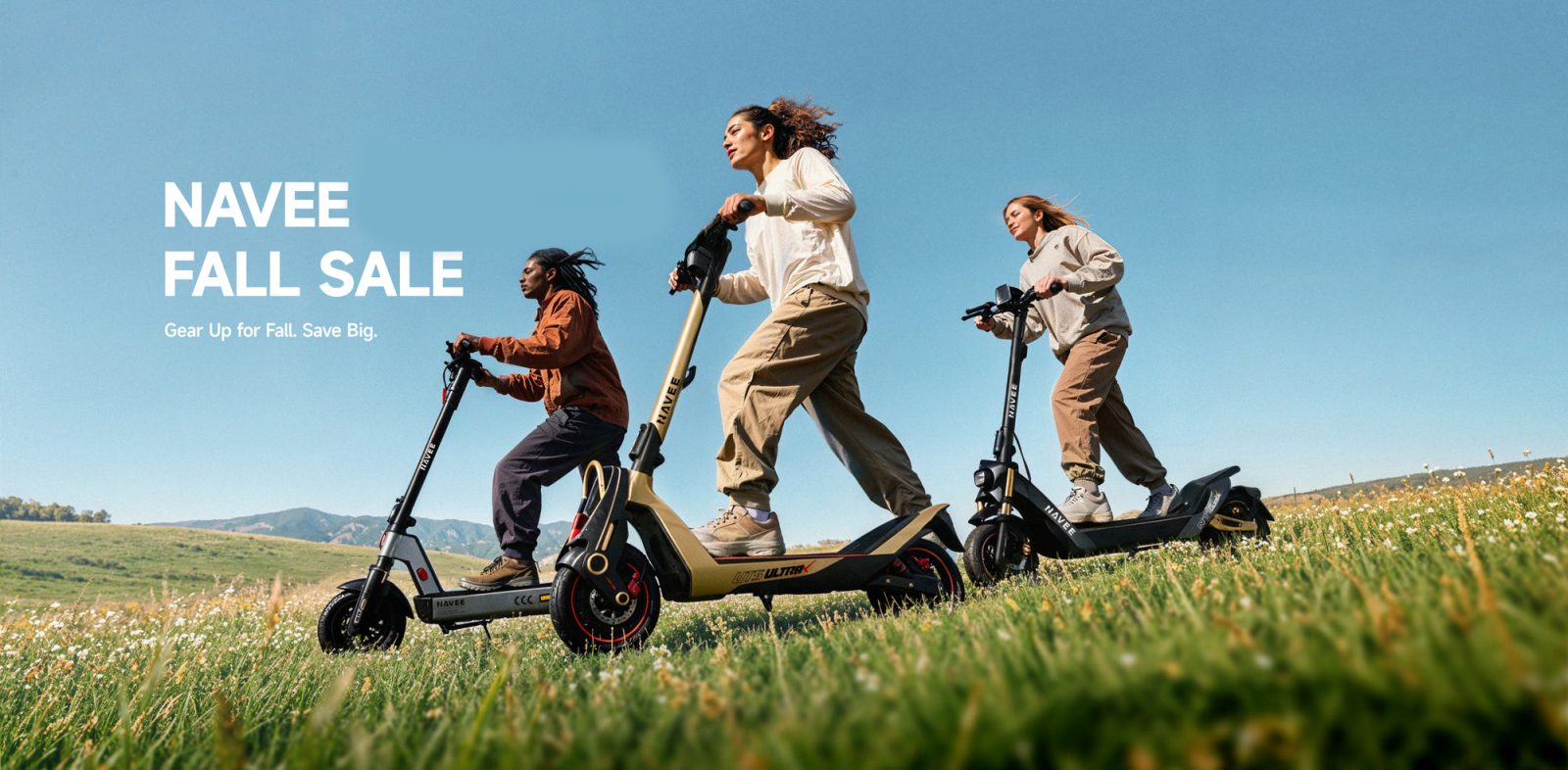 A group of people riding scooters