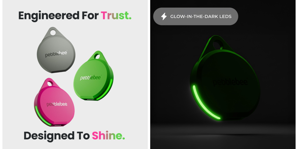 A green and black round objects with text