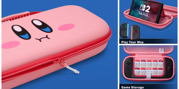 A pink case with a cartoon character on it