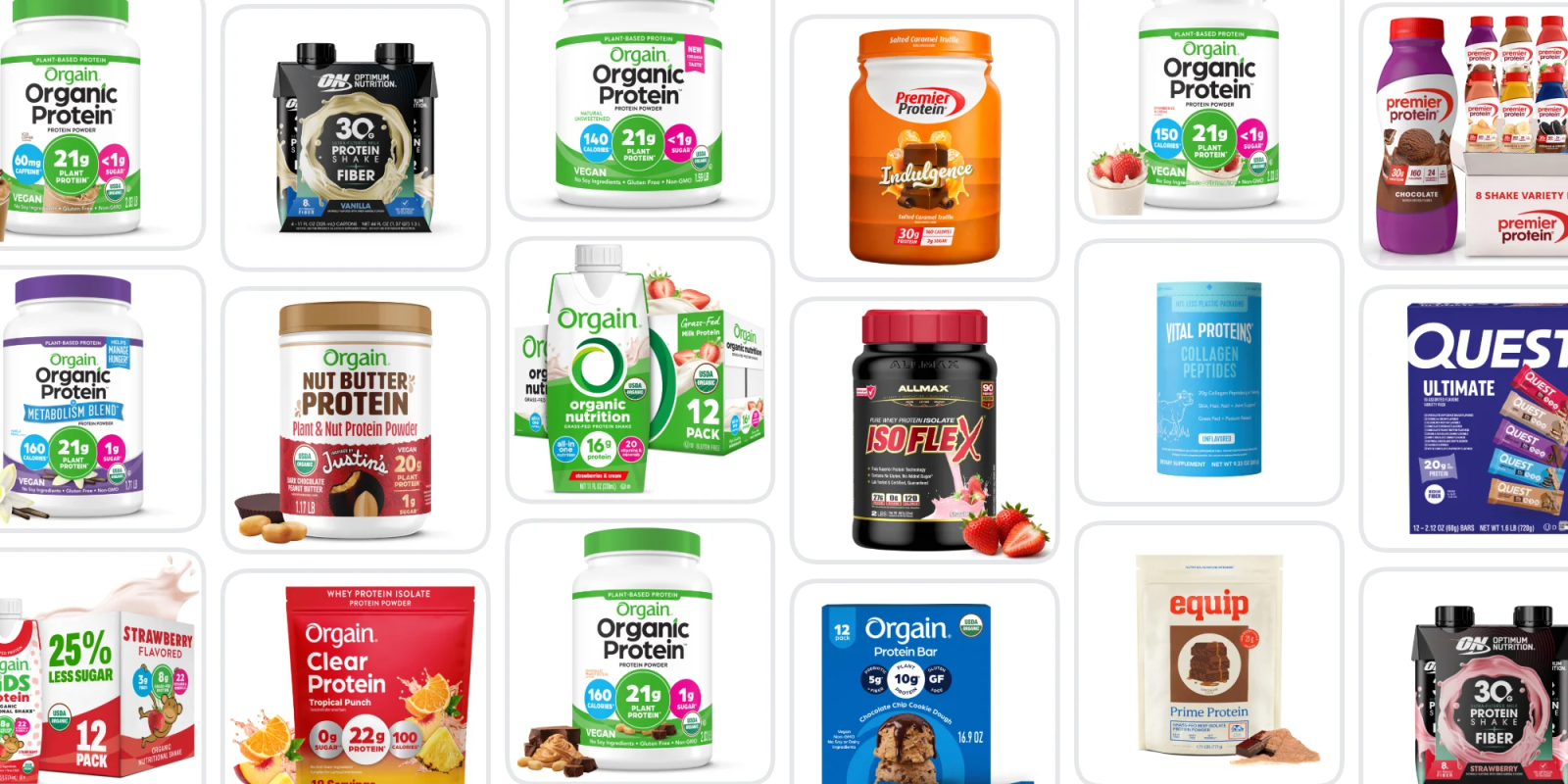 A collage of different types of protein powder