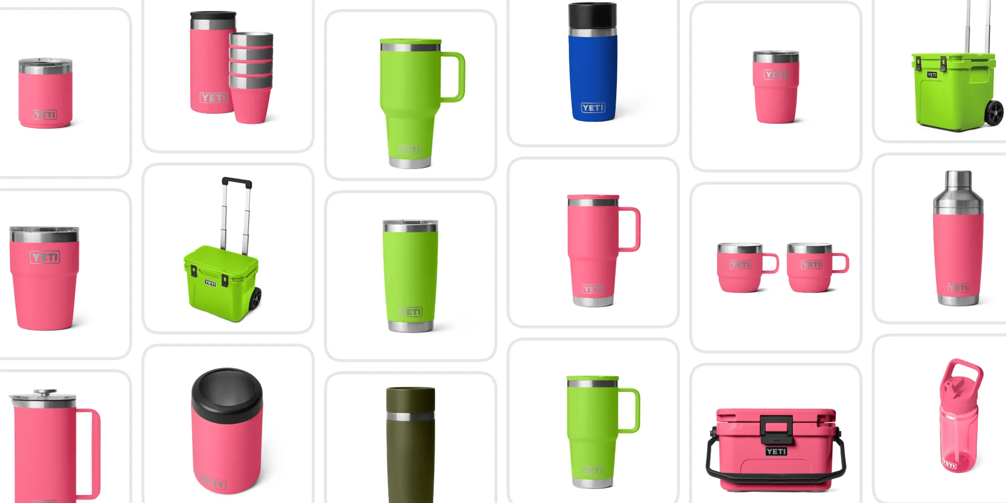A collage of different colored cups