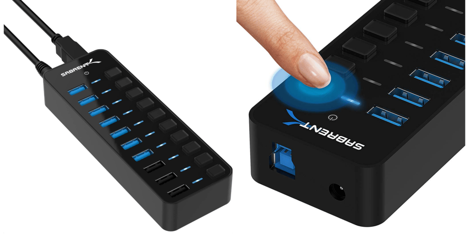 A finger pressing a usb port