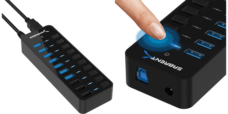 A finger pressing a usb port