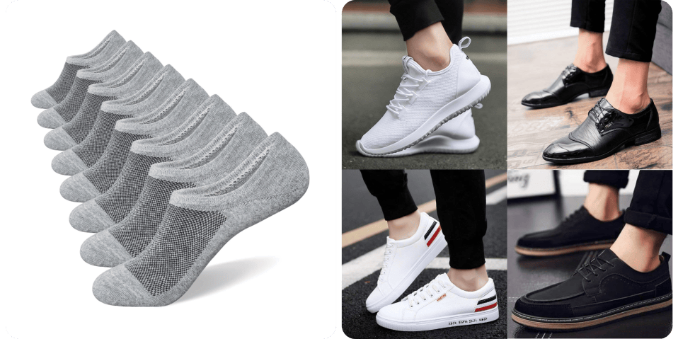 A collage of a pair of white shoes