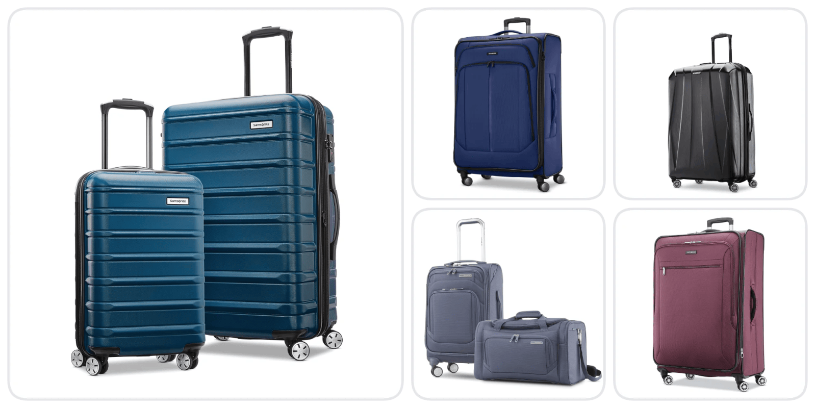 A collage of different suitcases