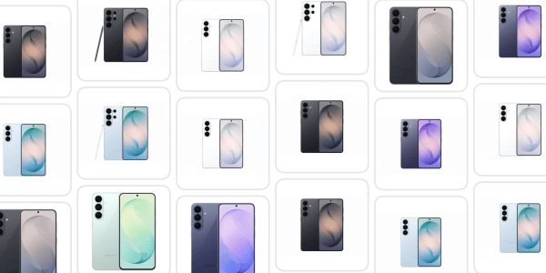 A collage of different colored phones