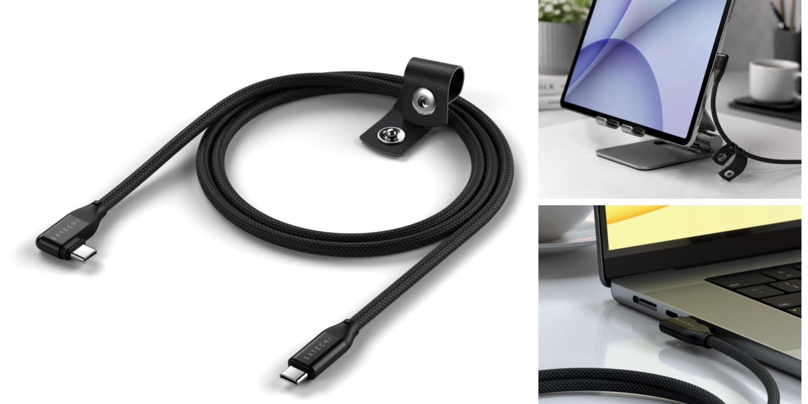 A black cord with a cable attached to a computer