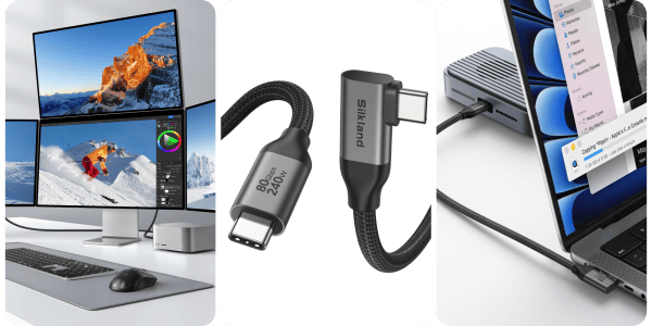 A collage of a laptop and a usb cable