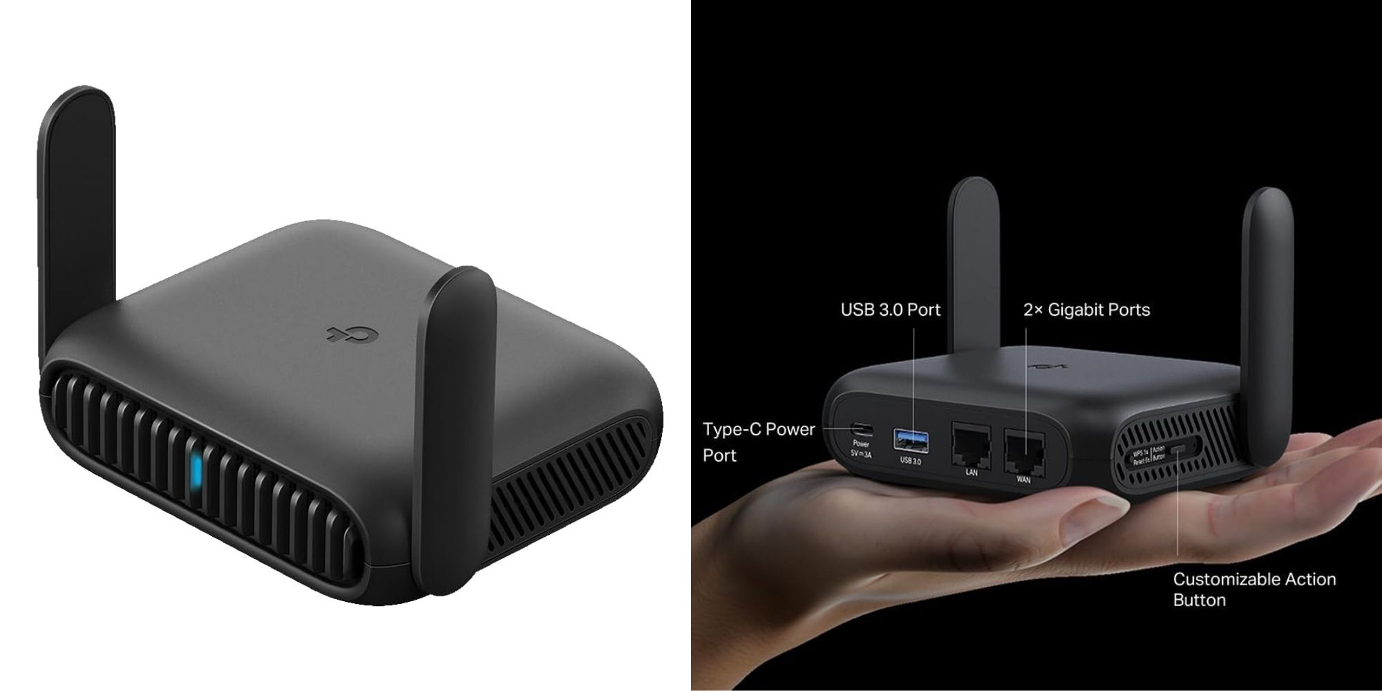 A hand holding a black router