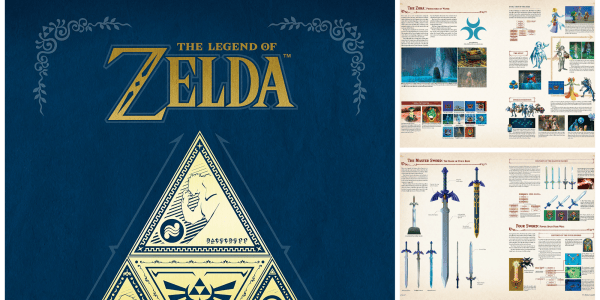 A blue and yellow book with a triangle and a sword